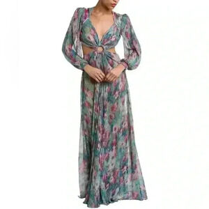 New NWT PATBO Lurex Cutout Gown Green Multi Color Sz 6 Retails $875